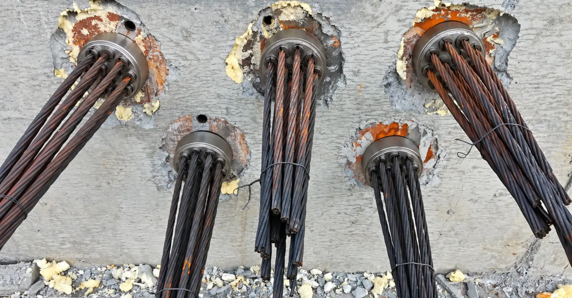 Post-tensioning tendons and anchorages on a reinforced-concrete structure